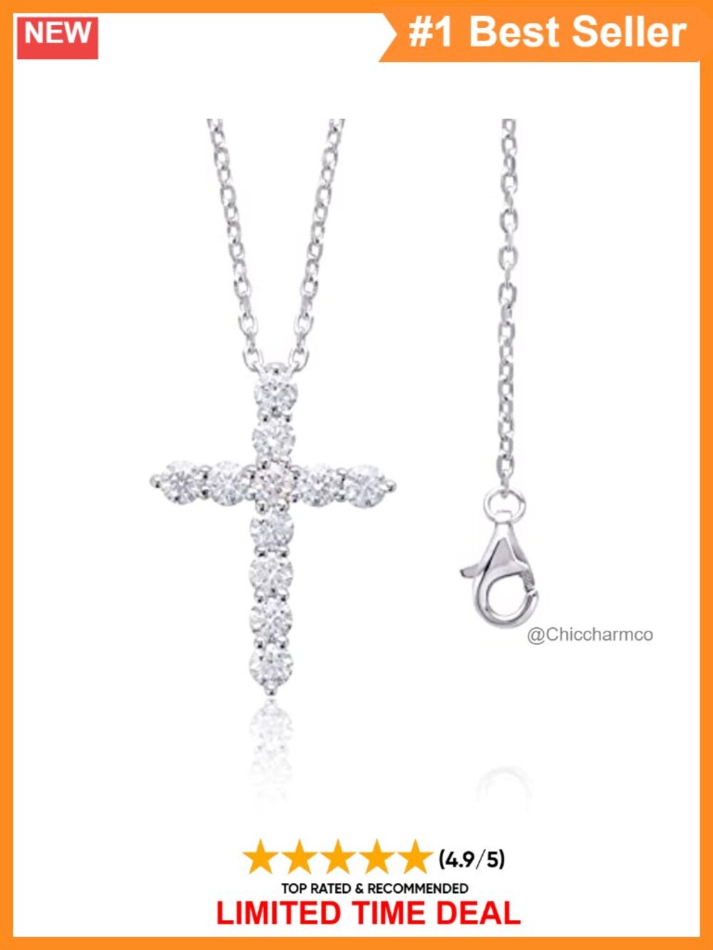 Moissanite Cross Pendant Necklace Sterling Silver 18K Gold Plated